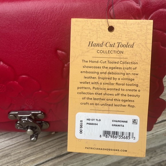 NWT Patricia Nash Charonne Satchel Bag Tooled Granita Red Leather Handbag Purse - Picture 2 of 11